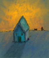 The Little Blue House at Dawn