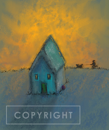 The Little Blue House at Dawn